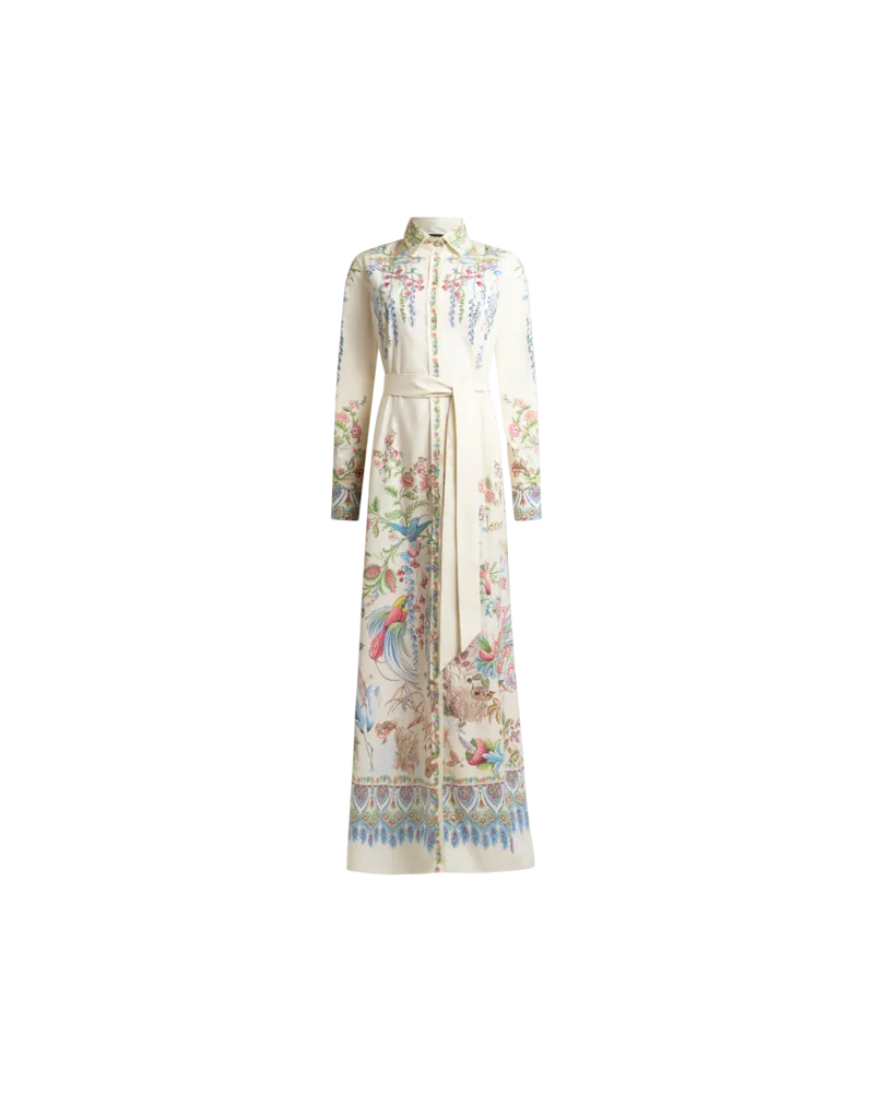 Etro Langes Hemdblusenkleid Aus Baumwolle Mit Platziertem Flora-und-fauna-print, Damen, Weiß, Größe Weiß