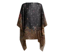 Poncho-top Aus Seide Mit Floralen Paisleys Und Gestreiftem Animal-motiv, Damen, Schwarz