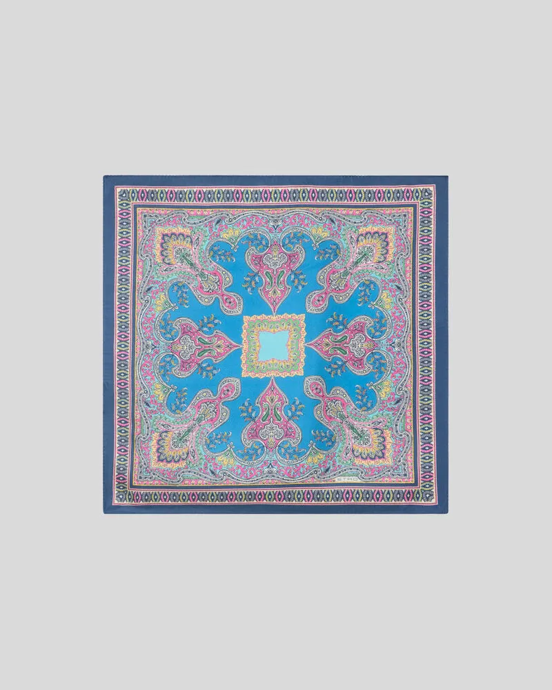 Etro Pochette Aus Seide Mit Floralem Paisley-motiv, Herren, Blau Blau