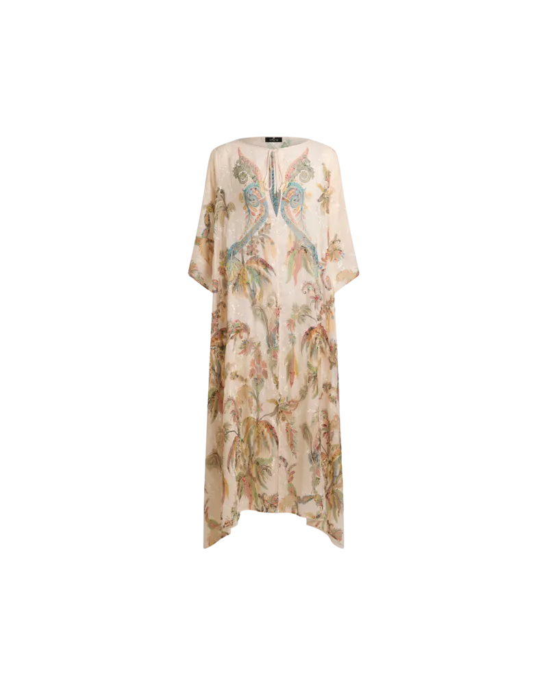 Etro Kaftan Aus Krepon Mit Stickereien Und Paisley-foliage-motiv, Damen, Weiß Weiß
