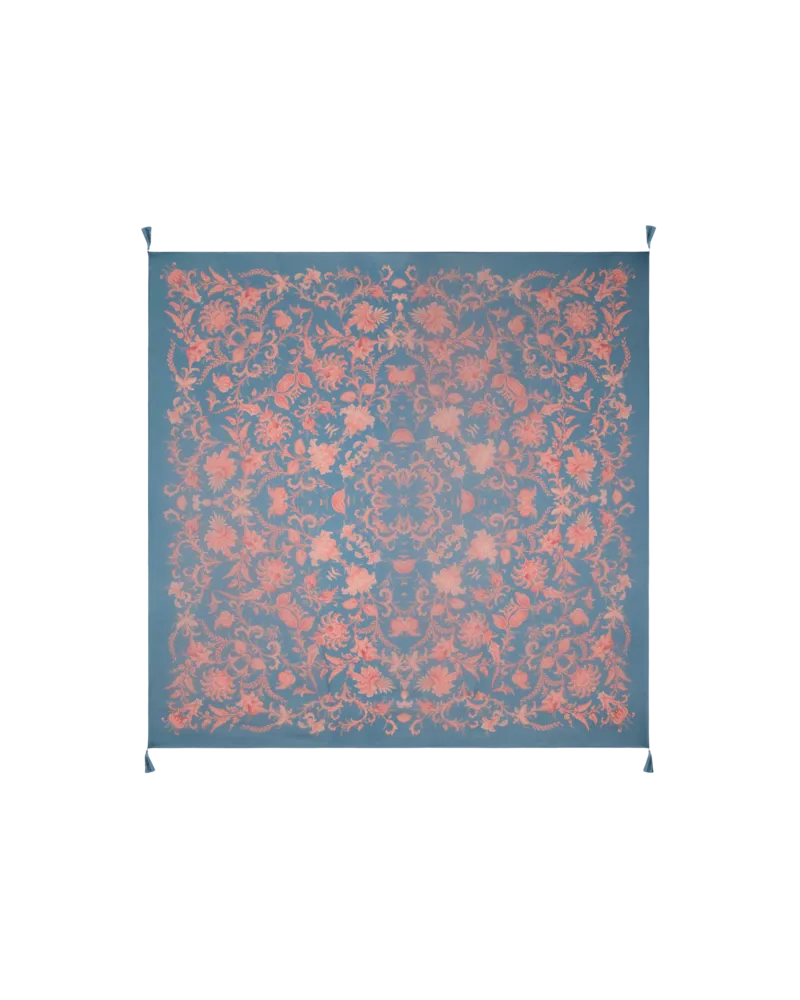 Etro Schultertuch Aus Seide Mit Blumenmotiv Und Kleinen Quasten, Damen, Pulverblau Pulverblau