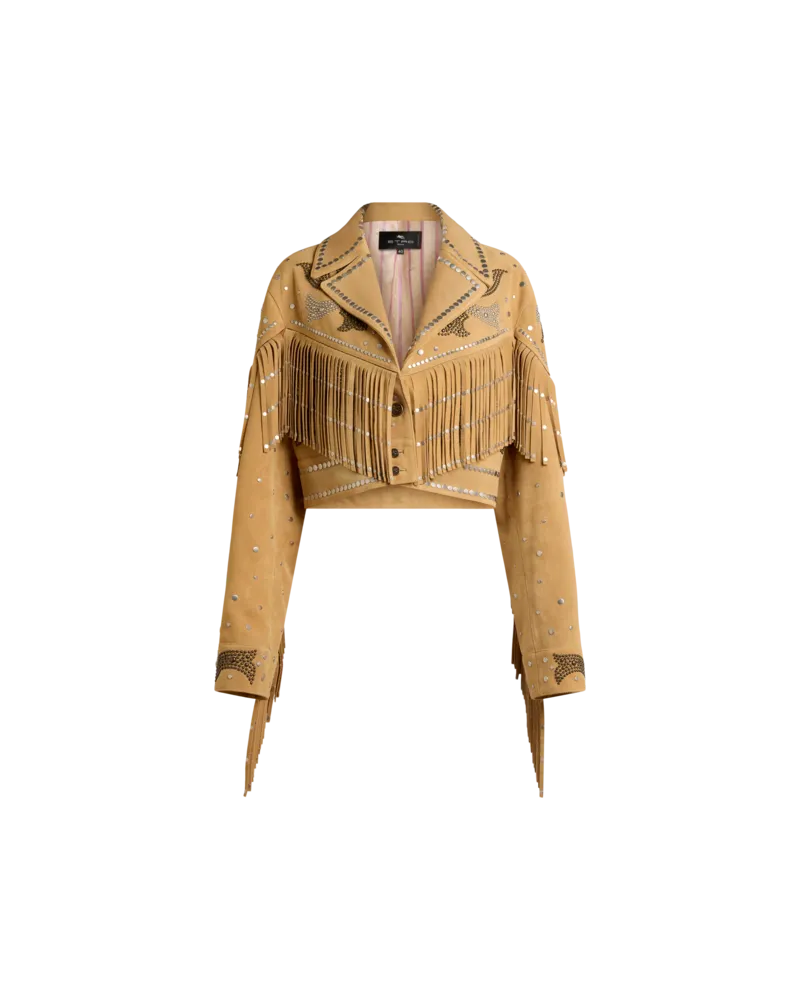 Etro Cropped Jacke Aus Leder Mit Nieten Und Fransen, Damen, Beige, Größe Beige