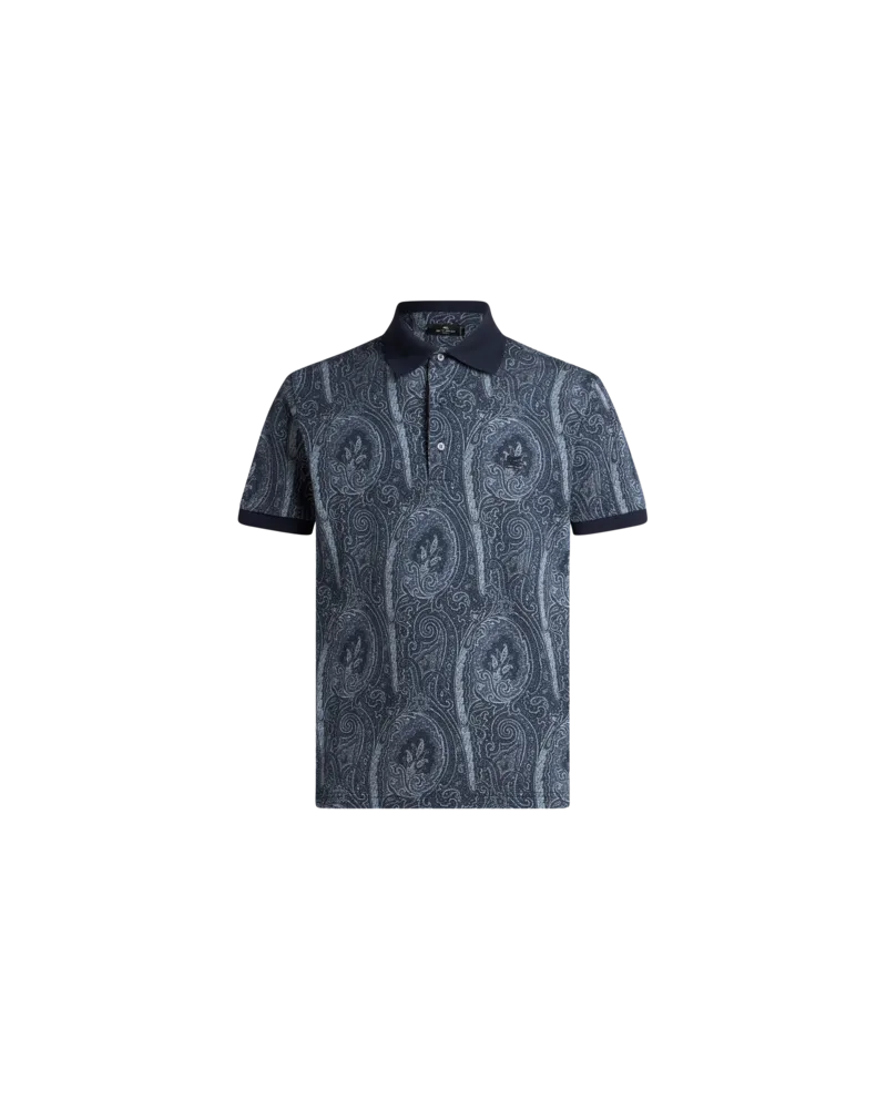 Etro All-over Foliage Cotton Polo Shirt, Herren, Blau, Größe Blau