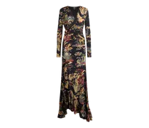 Langes Wickelkleid Aus Jersey Mit Blumen- Und Tiermotiv, Damen, Schwarz, Größe