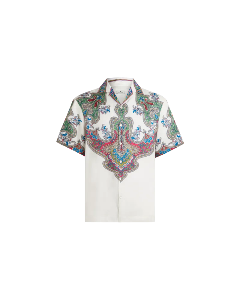 Etro Bowling-hemd Aus Seide Mit Platziertem Paisley-foliage-print, Herren, Weiß, Größe Weiß