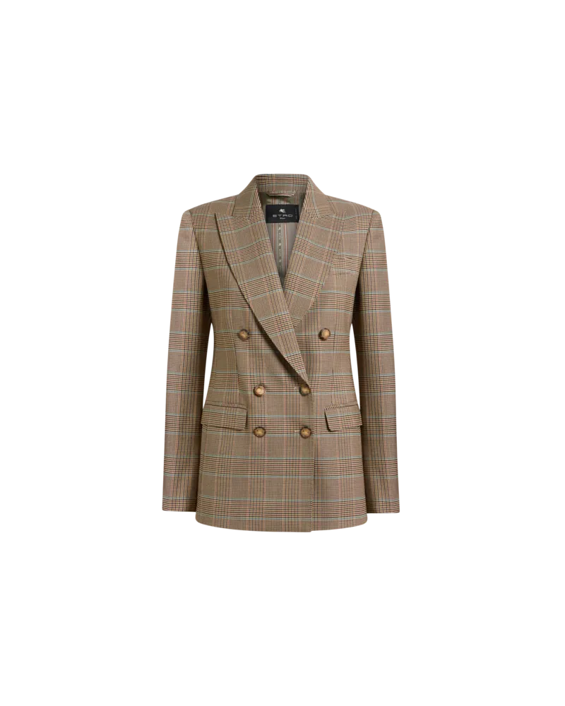 Etro Zweireihige Jacke Aus Elastischer Wolle Mit Glencheck-muster, Damen, Beige, Größe Beige