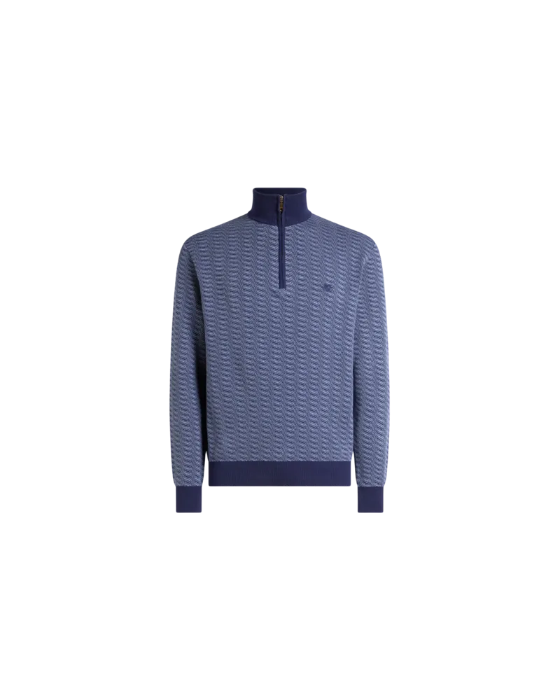 Etro Jacquard-pullover Aus Baumwolle Mit Reissverschluss Und Pegaso-stickerei, Herren, Blau, Größe Blau
