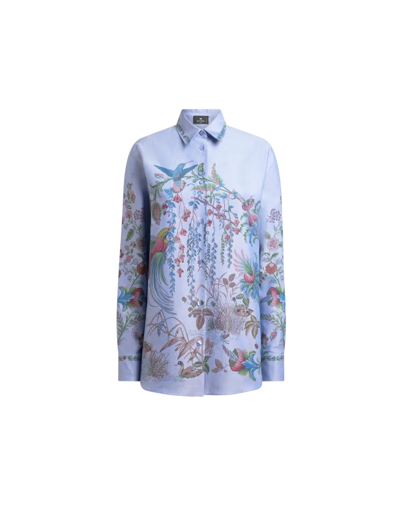 Etro Hemdbluse Aus Baumwolle Mit Platziertem Flora-und-fauna-print, Damen, Hellblau, Größe Hellblau