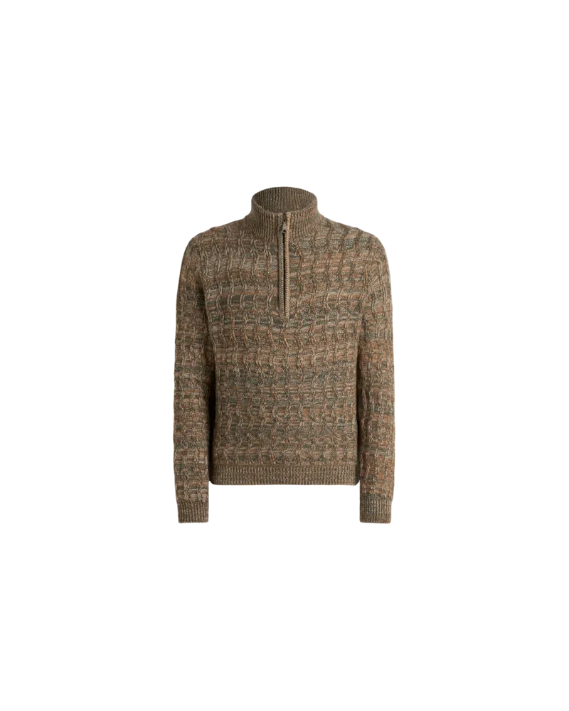 Etro Pullover Aus Kaschmir Mit Reissverschluss Und Zopfmuster, Herren, Grün, Größe Grün
