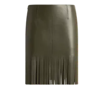 Rock Aus Leder Mit Fransen, Damen, Dunkelgrün, Größe