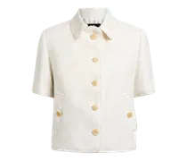 Kurzärmelige Cropped Jacke Aus Leinen Mit Pegaso-knöpfen, Damen, Weiß, Größe