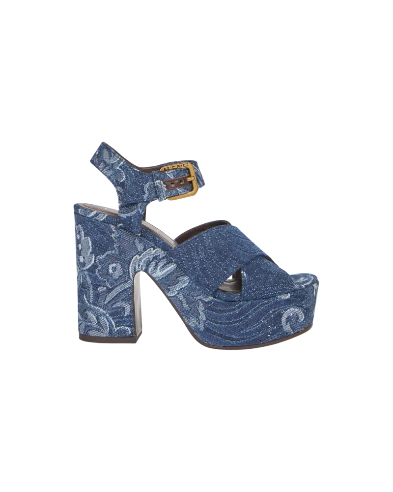 Etro Plateau-sandalen Aus Jacquard-denim, Damen, Navyblau, Größe Navyblau