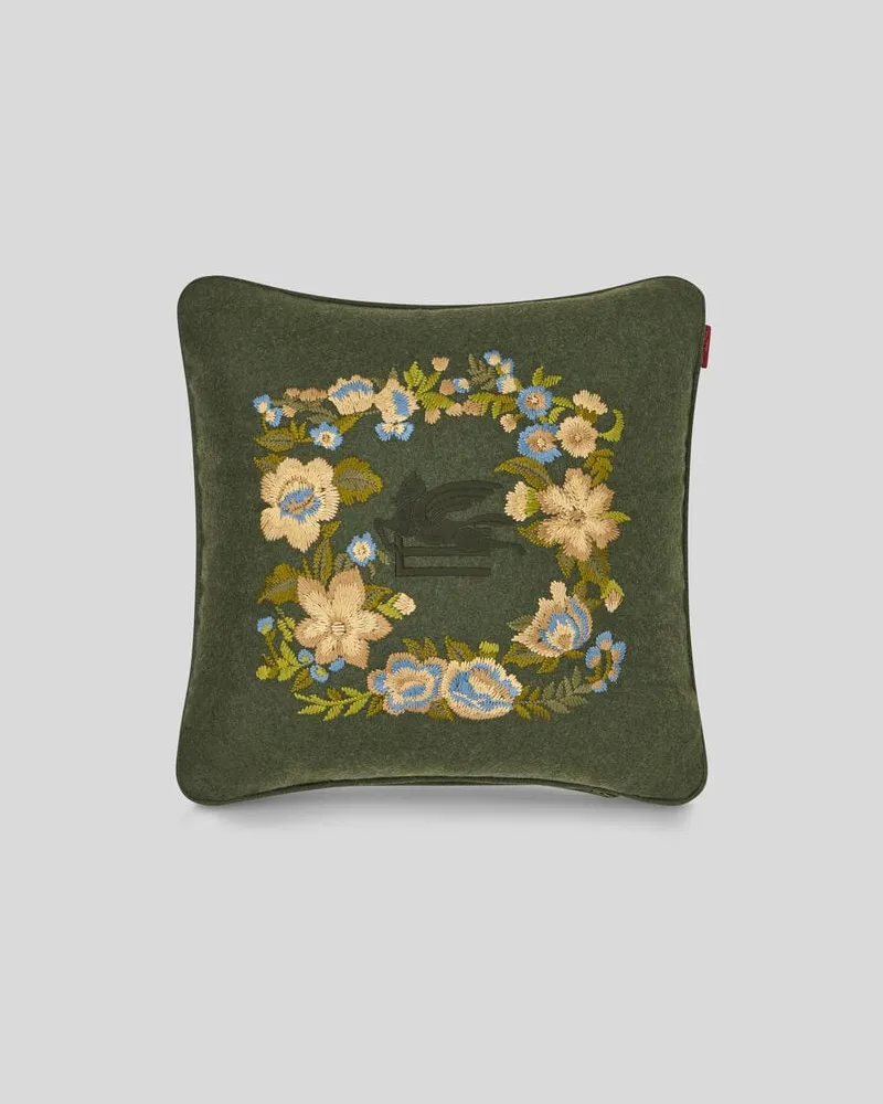 Etro Besticktes Kissen, Grün Grün