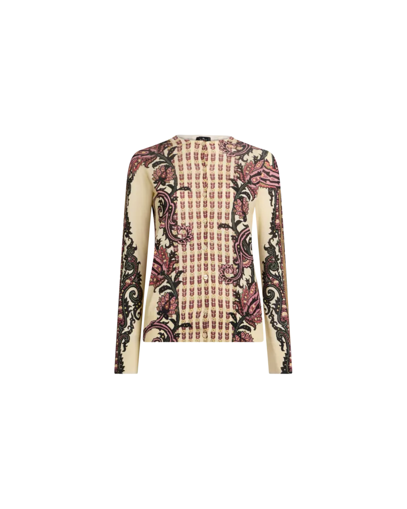 Etro Cardigan Aus Seide Und Kaschmir Mit Floralem Paisley-motiv, Damen, Beige, Größe Beige