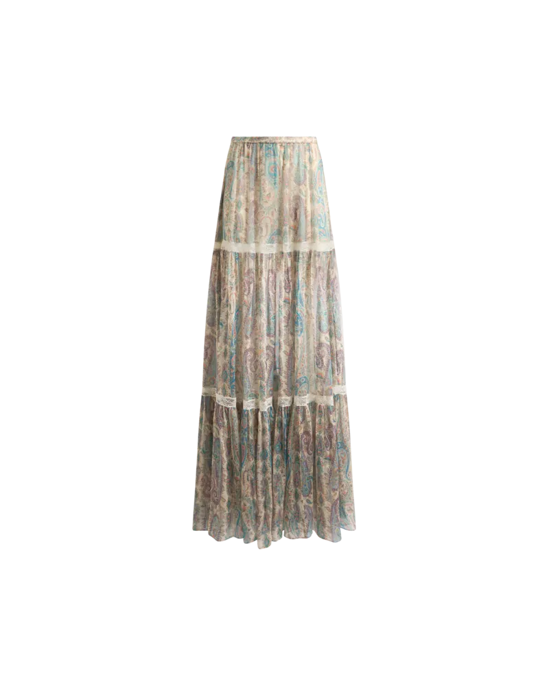 Etro Langer Rock Aus Seiden-crepon Mit Paisley-foliage-motiv, Damen, Hellblau, Größe Hellblau