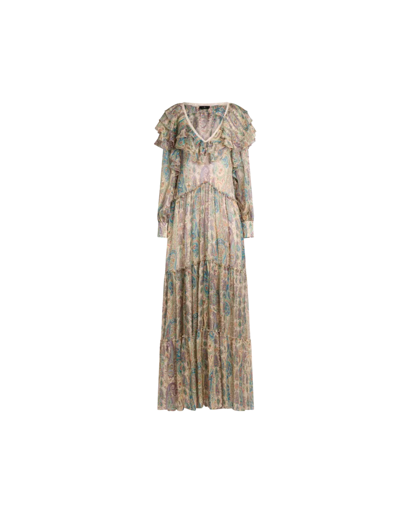 Etro Langes Kleid Aus Seide Mit Floralem Paisley-motiv, Damen, Hellblau, Größe Hellblau