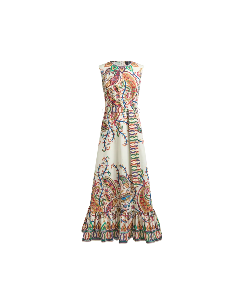 Etro Langes Kleid Aus Baumwolle Mit Platziertem, Floralem Paisley-print, Damen, Beige, Größe Beige