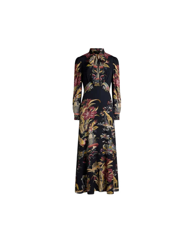 Etro Langes Kleid Mit Foulard Und Platziertem Blumen- Und Animal-print, Damen, Schwarz, Größe Schwarz