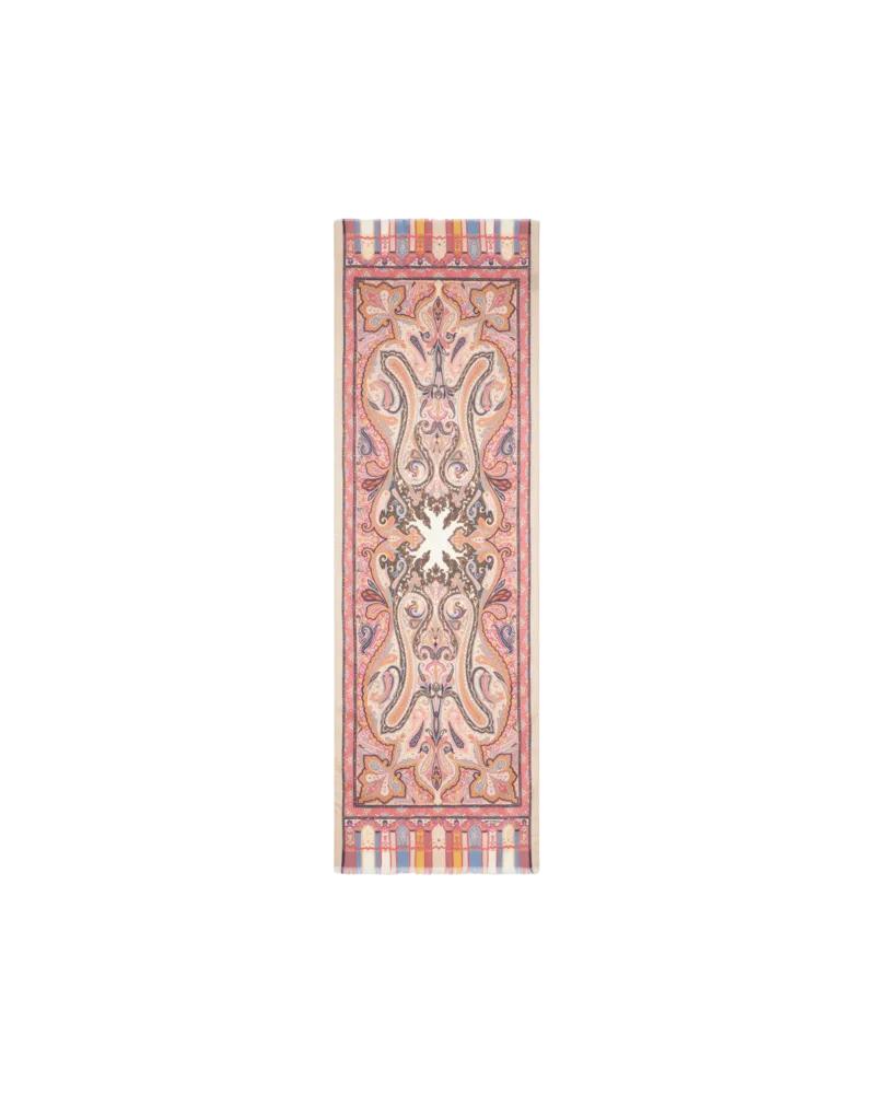 Etro Schal Aus Kaschmir, Seide Und Wolle Mit Paisley-motiv, Damen, Pulverpinkel Pulverpinkel