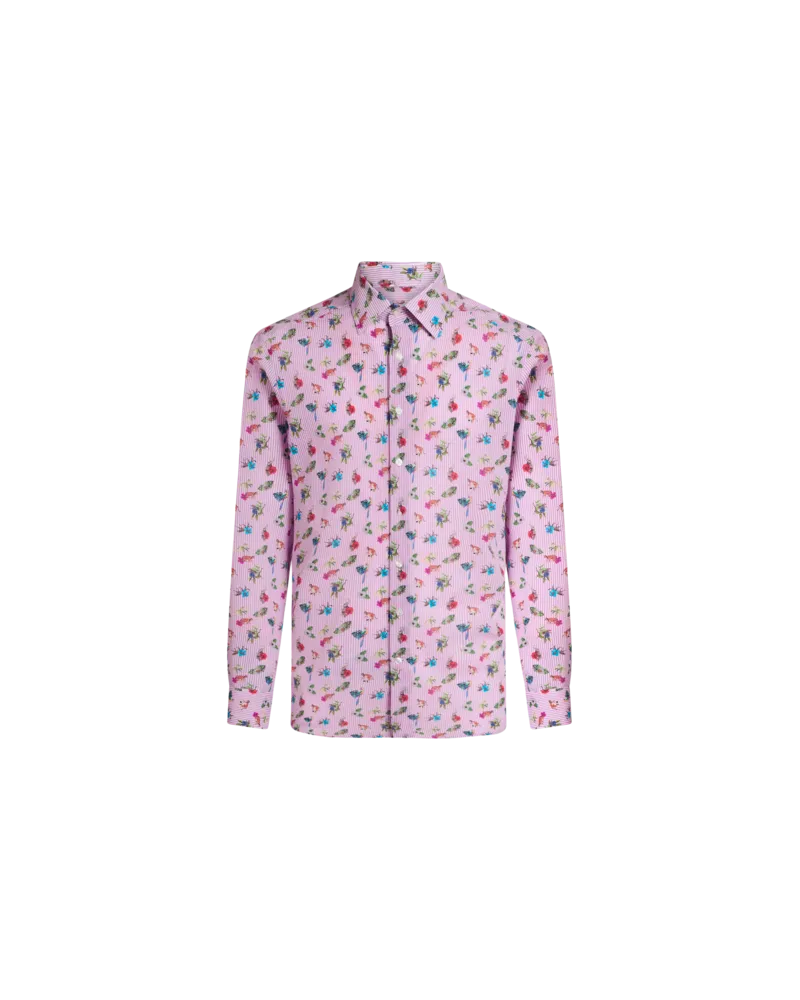 Etro Hemd Mit Mikrostreifen Und Blumen, Herren, Rosa, Größe Rosa