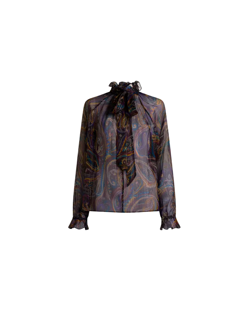 Etro Bluse Aus Seide Mit Paisley-foliage-motiv, Damen, Schwarz, Größe Schwarz