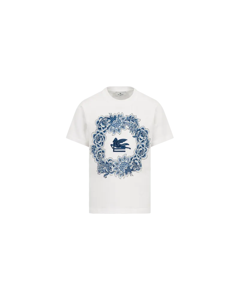 Etro T-shirt Mit Pegaso Und Print In Form Einer Girlande, Weiß, Größe Weiß