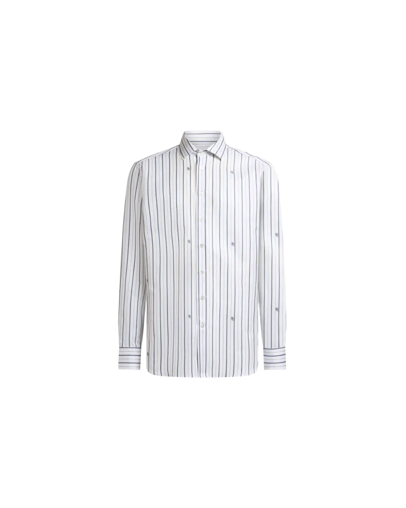 Etro Gestreiftes Hemd Aus Baumwoll-jacquard, Herren, Weiß, Größe Weiß