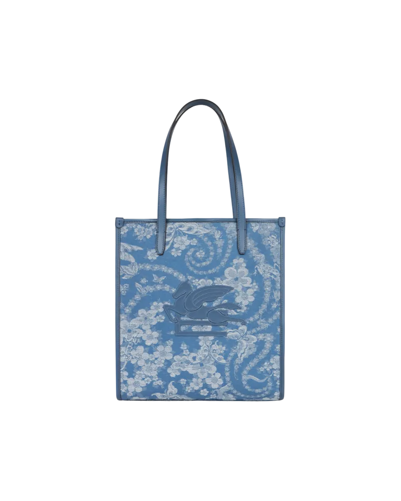 Etro Tasche Love Trotter Mittelgross Aus Denim Mit Pegaso, Damen, Hellblau Hellblau