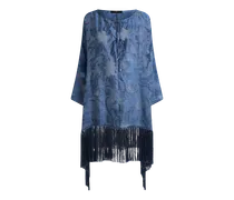 Jacquard-kaftan Aus Seide Mit Fransen Und Floralem Fil-coupé-motiv, Damen, Blau