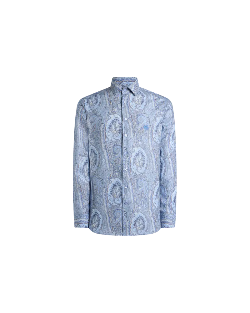 Etro Hemd Aus Baumwollsatin Mit Floralem Paisley-motiv, Herren, Hellblau, Größe Hellblau
