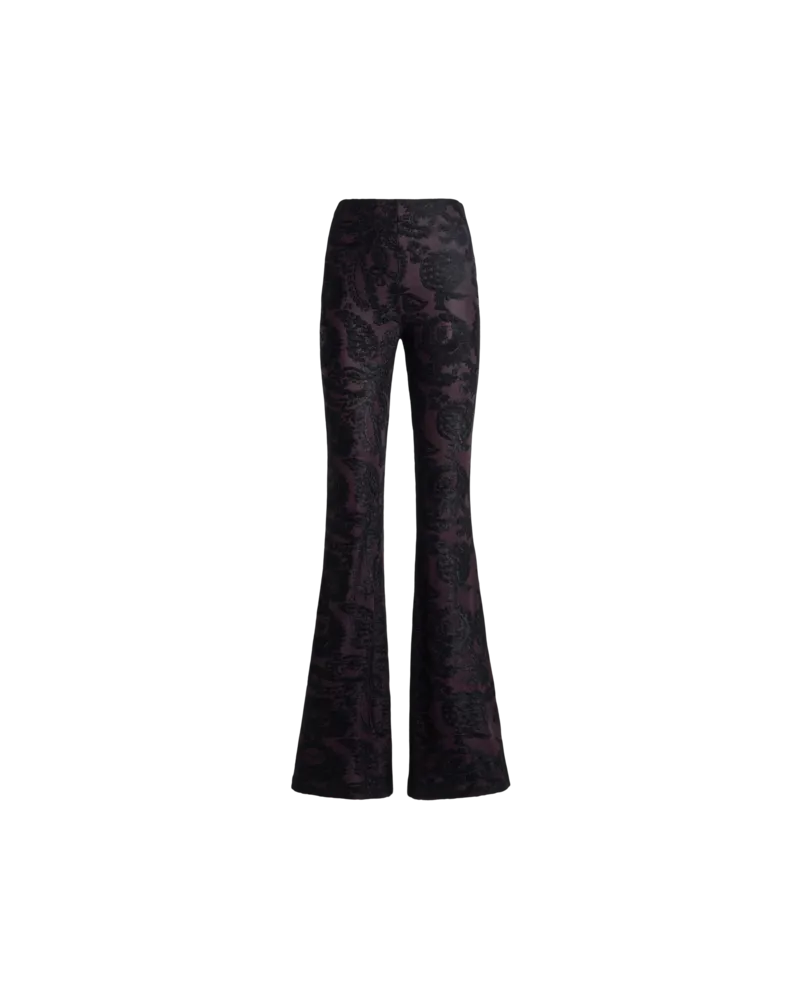 Etro Hose Mit Ausgestelltem Bein Aus Jacquard-chenille Mit Paisley-foliage-motiv, Damen, Schwarz, Größe Schwarz