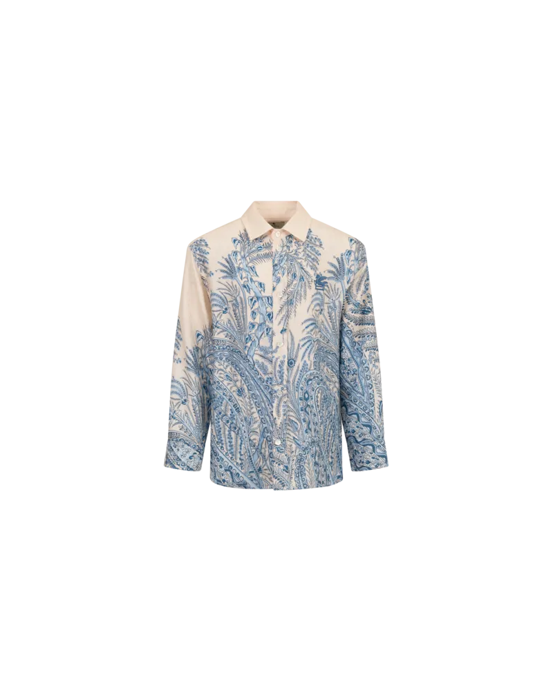 Etro Jacquard-hemd Aus Satin Mit Paisley-ramage-print, Cremefarben, Größe Cremefarben