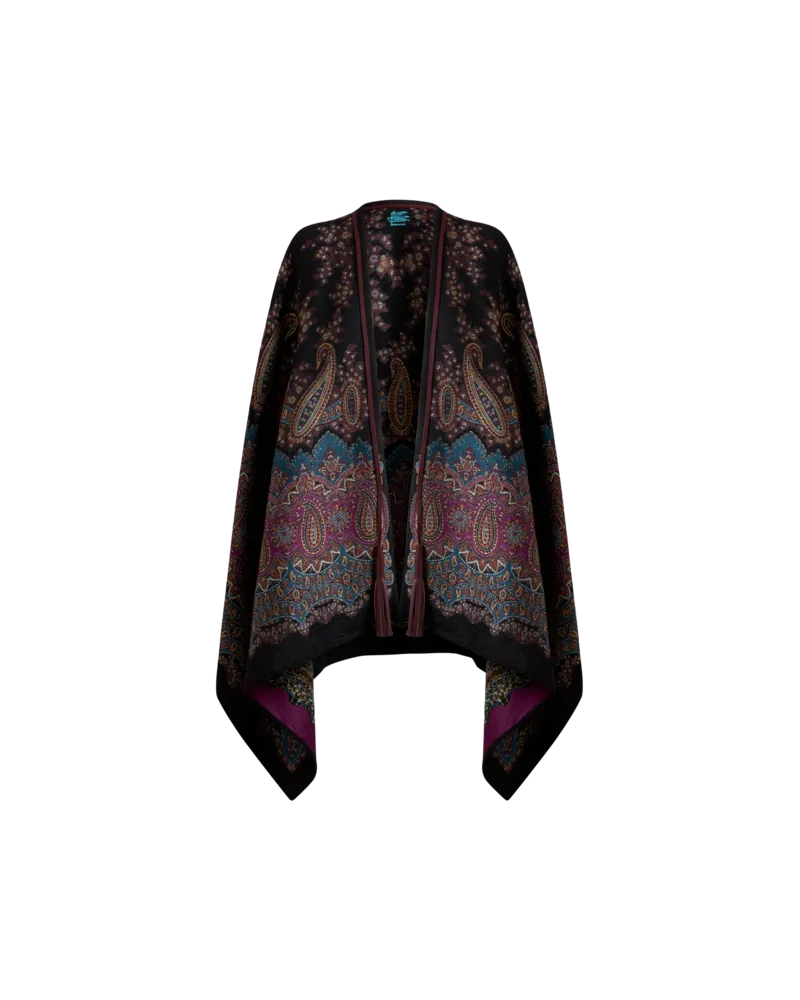Etro Umhang Aus Einer Mischung Aus Wolle Und Seide Mit Jacquardmuster, Damen, Schwarz Schwarz