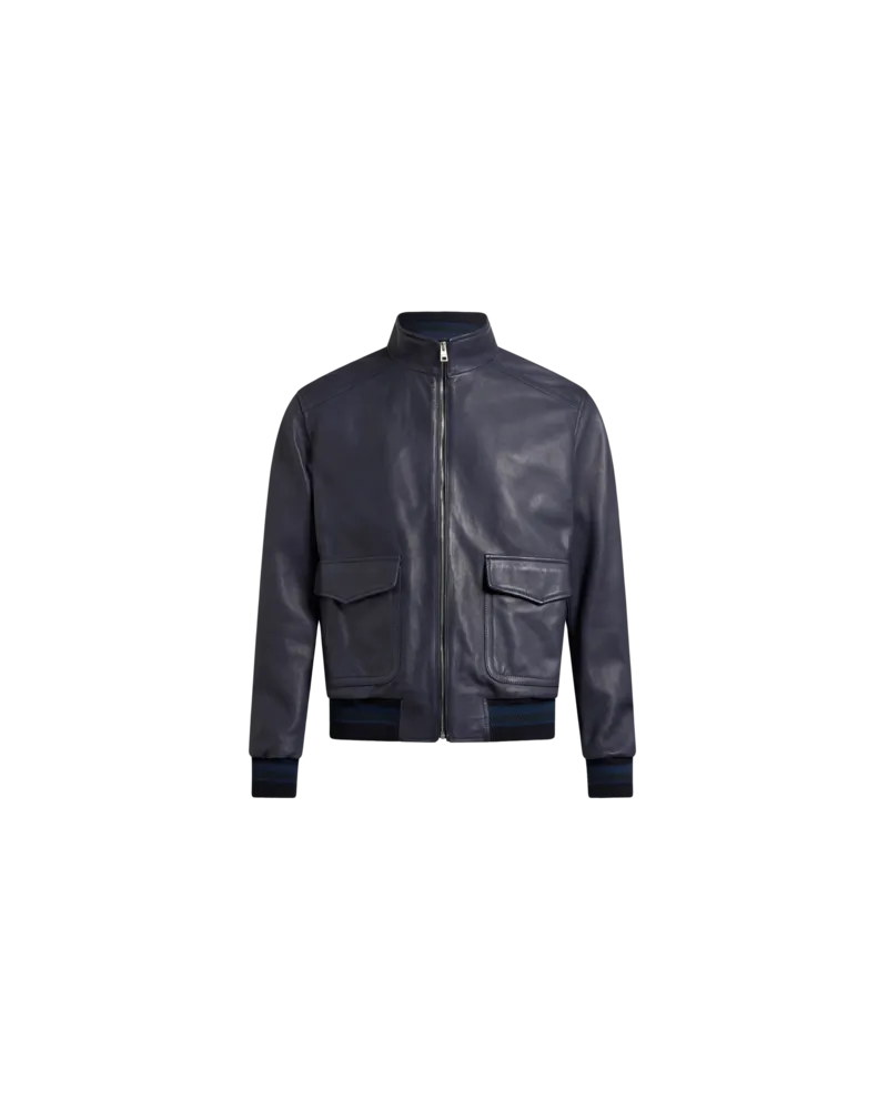 Etro Leather Bomber Jacket, Herren, Blau, Größe Blau