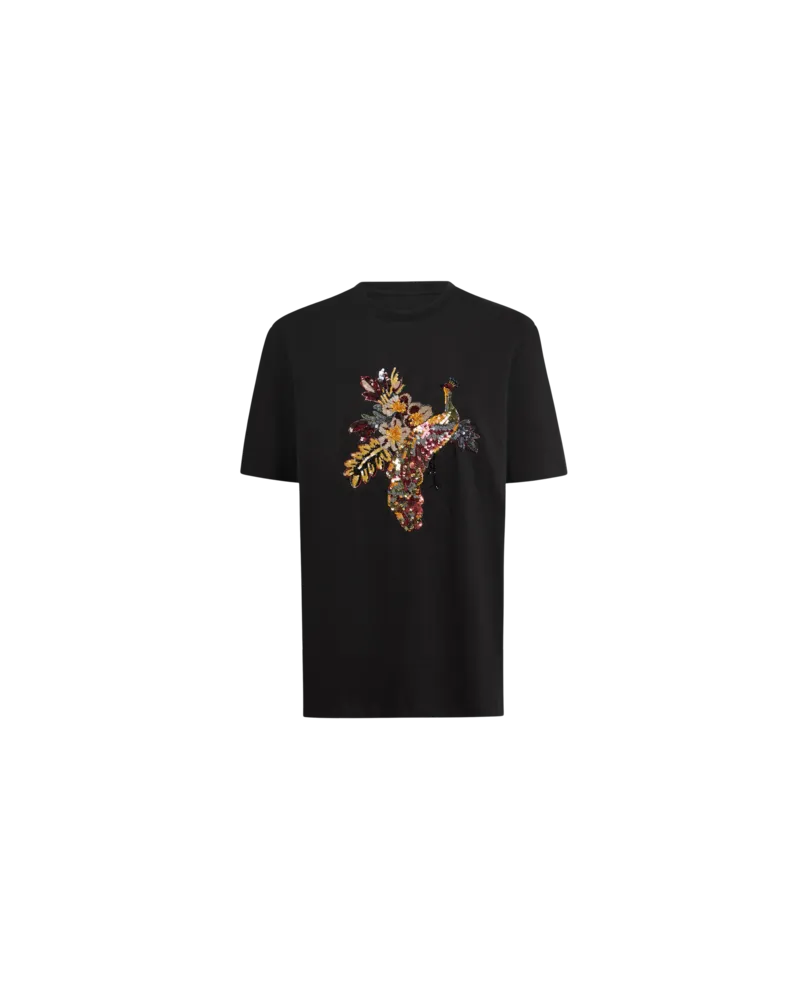 Etro T-shirt Aus Baumwolle Mit Pfauen-verzierung, Damen, Schwarz, Größe Schwarz