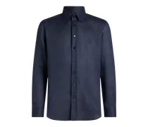 Leinenhemd Mit Pegaso-stickerei, Herren, Blau, Größe