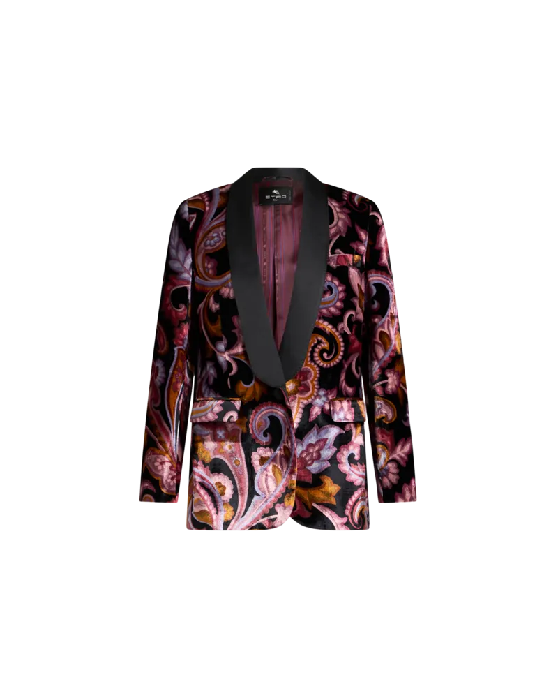 Etro Jacke Aus Samt Mit Druck, Damen, Schwarz, Größe Schwarz