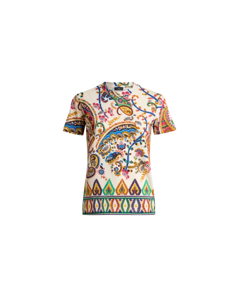 Etro T-shirt Aus Baumwolle Mit Floralem Paisley-motiv Und Medaillons, Damen, Multicolor, Größe Multicolor
