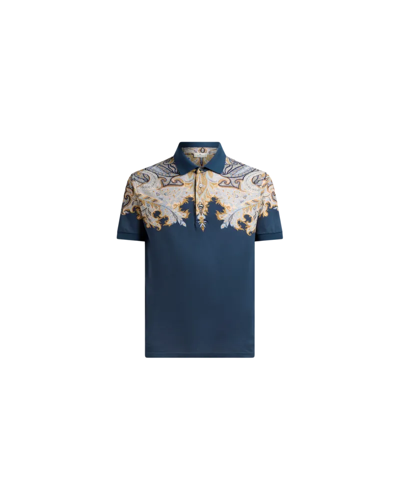 Etro Poloshirt Aus Baumwolle Mit Platziertem Print, Herren, Blau, Größe Blau