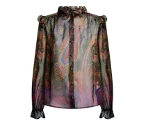 Hemdbluse Aus Seide Mit Platziertem Paisley-dégradé-print, Damen, Grün, Größe