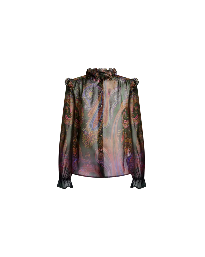 Etro Hemdbluse Aus Seide Mit Platziertem Paisley-dégradé-print, Damen, Grün, Größe Grün