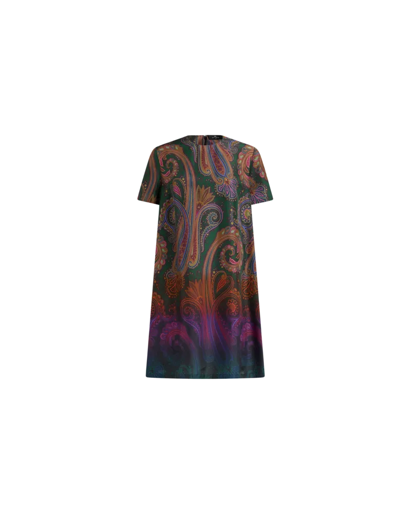 Etro Kurzes Tunika-kleid Aus Seide Mit Paisley-dégradé-motiv, Damen, Grün, Größe Grün