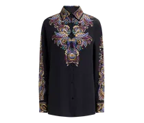 Hemdbluse Aus Seide Mit Platziertem Paisley-foliage-druck, Damen, Schwarz, Größe