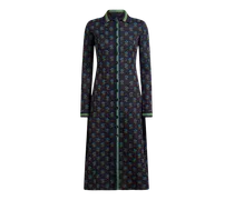 Jacquard-midi-hemdblusenkleid Mit Rauten- Und Blumenmotiv, Damen, Navyblau, Größe