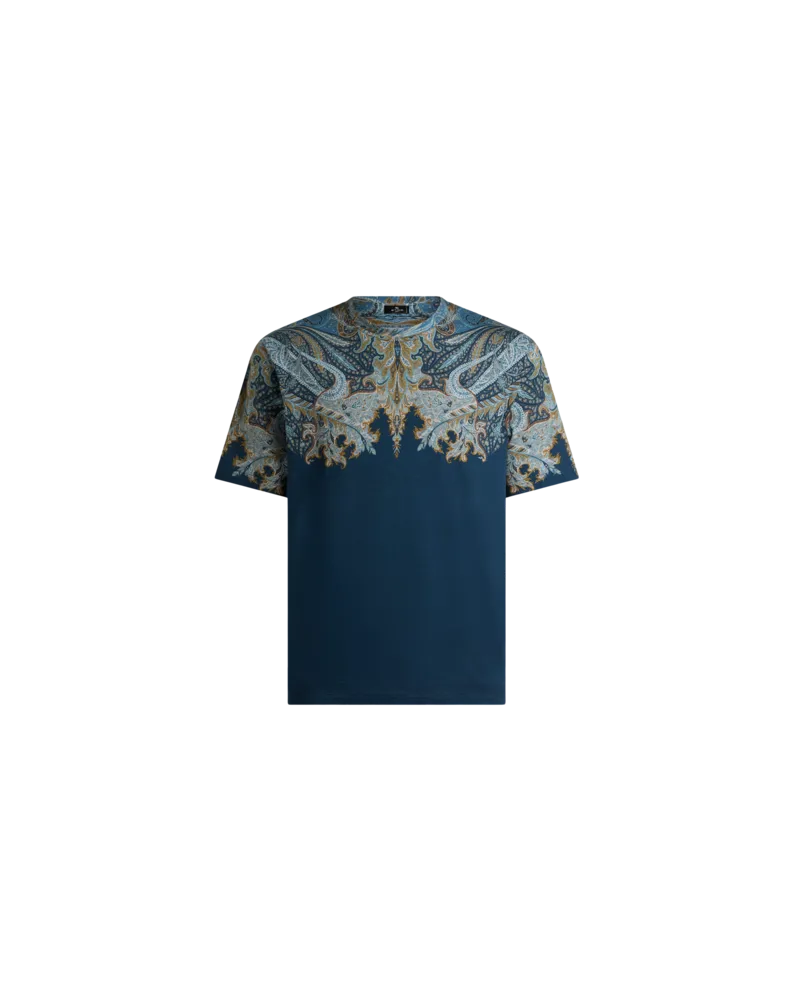 Etro T-shirt Aus Baumwolljersey Mit Platziertem Paisley-pochette-print, Herren, Hellblau, Größe Hellblau