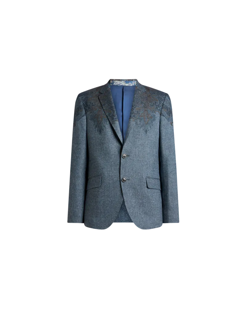 Etro Einreihige Jacke Aus Einer Wollmischung Mit Platziertem Paisley-pochette-print, Herren, Hellblau, Größe Hellblau