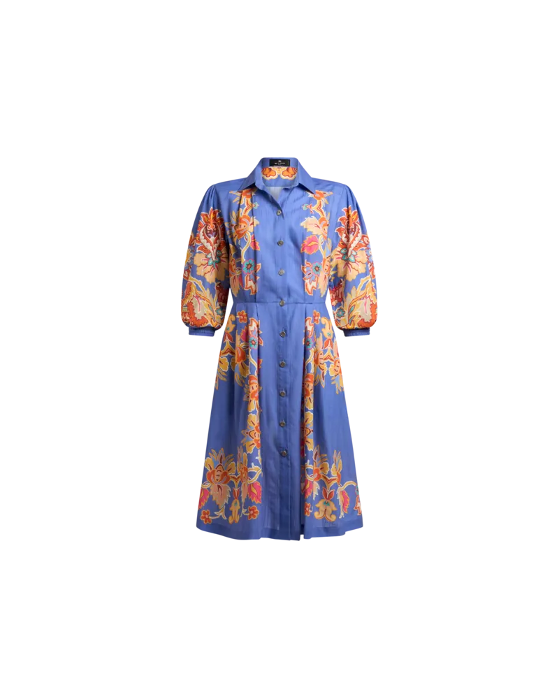 Etro Hemdblusenkleid Aus Bedruckter Baumwolle, Damen, Blau, Größe Blau