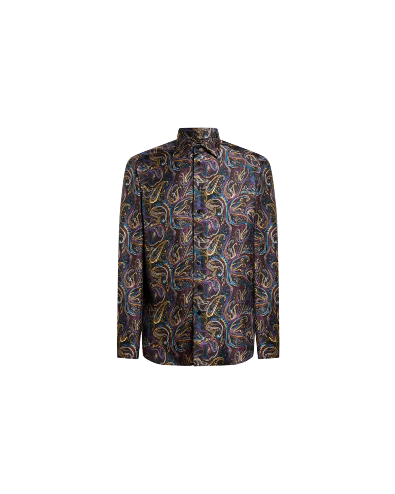 Etro Hemd Aus Seide Mit Paisleymuster In Metallic, Herren, Schwarz, Größe Schwarz