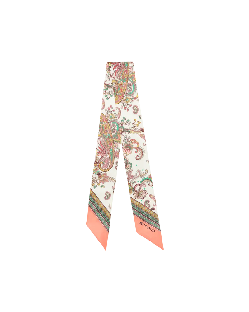 Etro Schmaler Schal Aus Seide Mit Ramage-print, Damen, Weiß Weiß