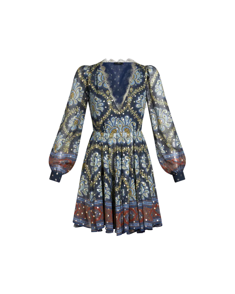 Etro Kleid Aus Bedruckter Seide, Navyblau Navyblau